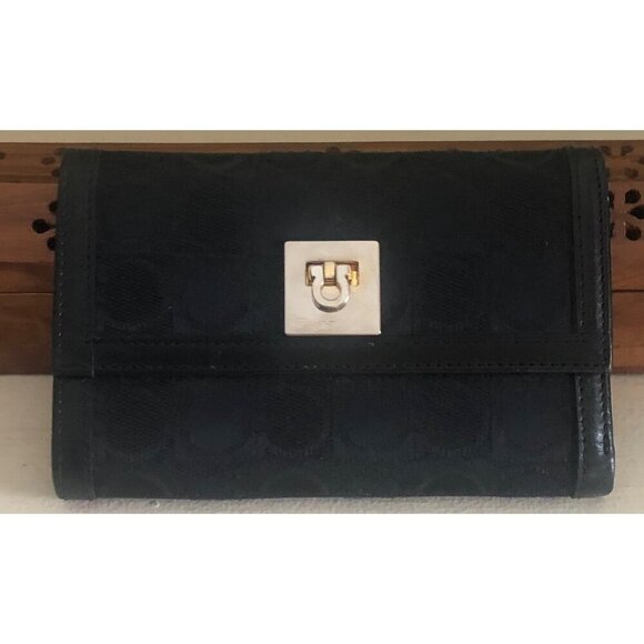 SALVATORE FERRAGAMO Trifold Wallet Gancini Canvas Leather Black - Picture 3 of 16